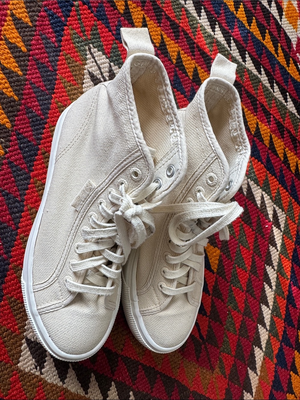 Superga Natural Canvas High-Top Sneakers in Cream